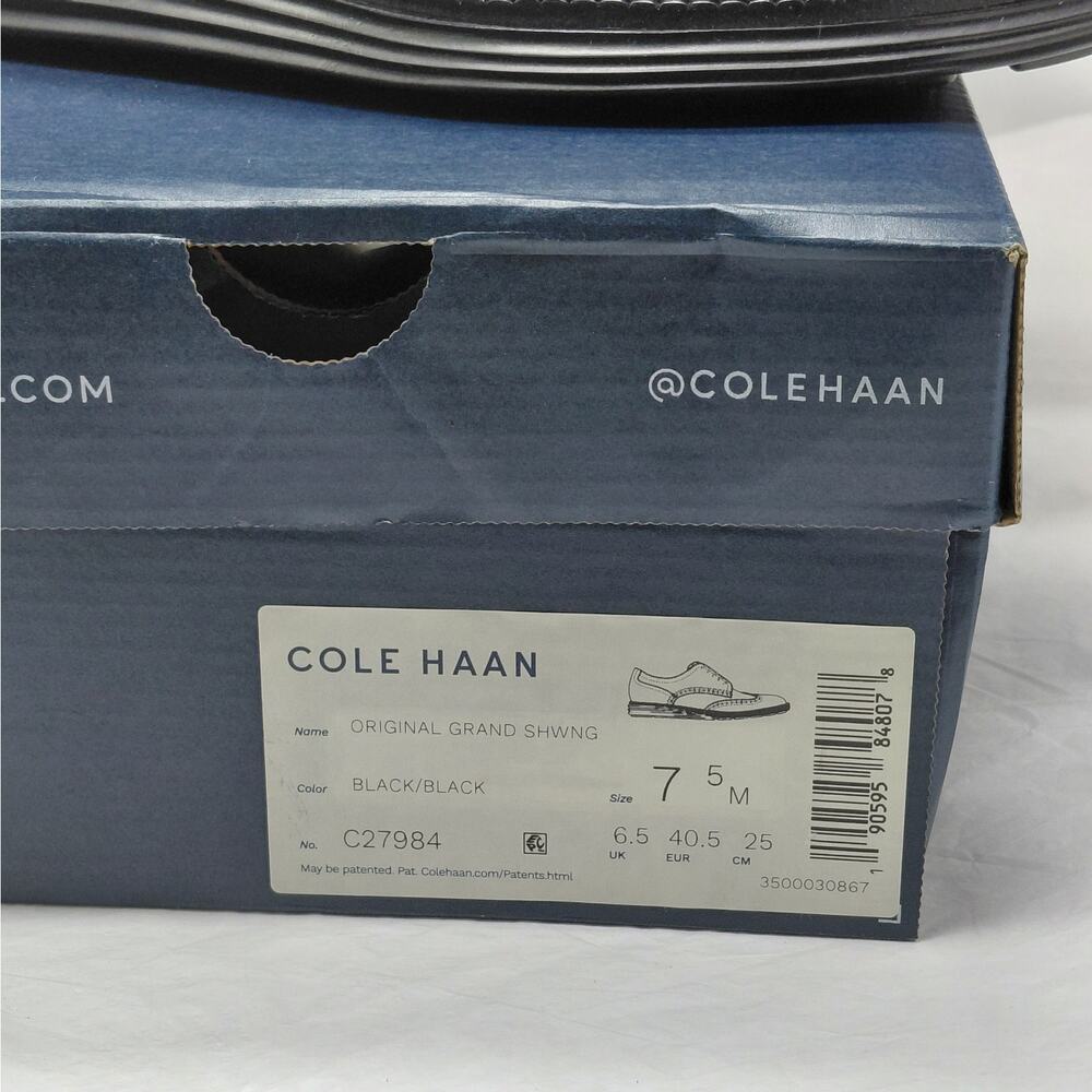 Cole Haan Mens Oxford Dress Shoes 7.5 Black Leather Wingtip Original Grand - Picture 13 of 14